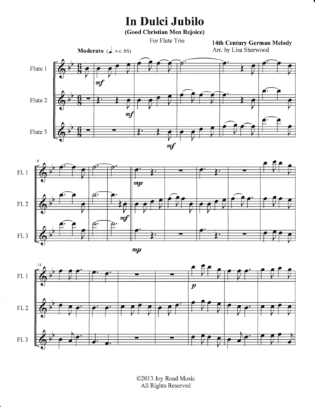 In Dulci Jubilo Good Christian Men Rejoice Flute Trio Sheet Music