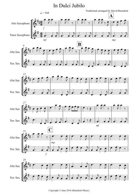 In Dulci Jublio For Alto And Tenor Saxophone Duet Sheet Music