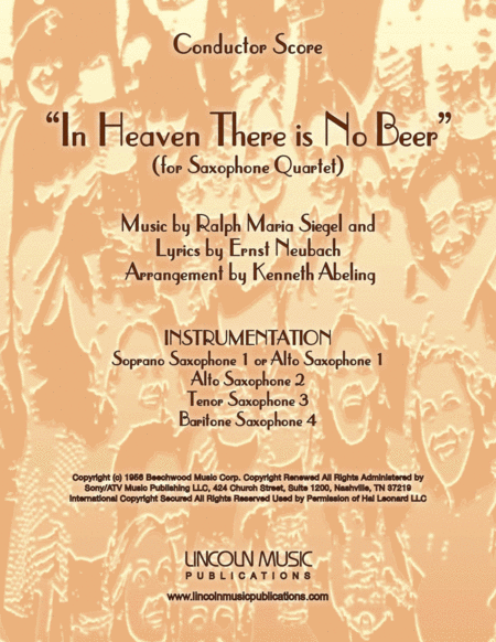 In Heaven There Is No Beer For Saxophone Quartet Satb Or Aatb Sheet Music