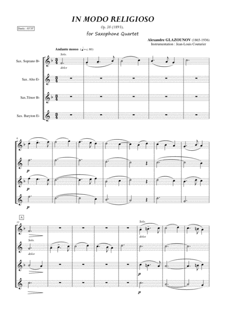Free Sheet Music In Modo Religioso For Saxophone Quartet
