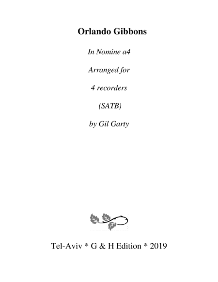 In Nomine A4 Arrangement For 4 Recorders Sheet Music