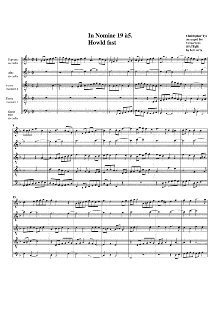 In Nomine No 18 A5 Arrangement For 5 Recorders Sheet Music