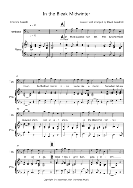 Free Sheet Music In The Bleak Midwinter For Trombone And Piano