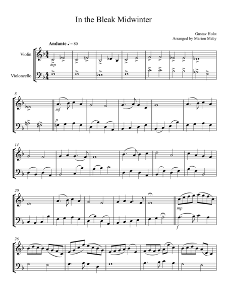 In The Bleak Midwinter Vln Cello Duet Sheet Music