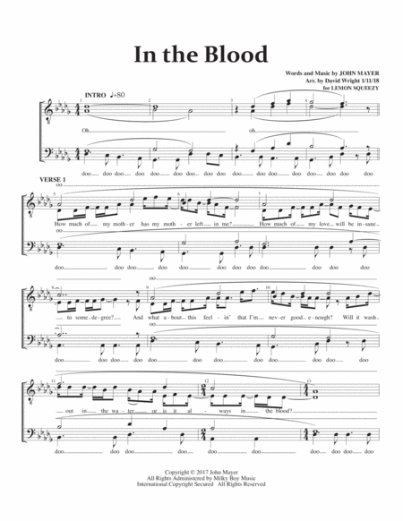 In The Blood Chorus Pricing Sheet Music