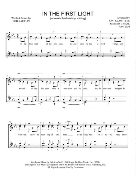 Free Sheet Music In The First Light Ssaa Tlbb 2 Staves Quartet Pricing