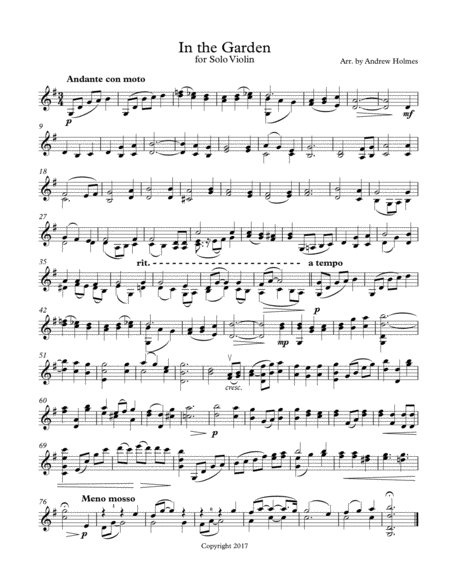 Free Sheet Music In The Garden For Solo Violin