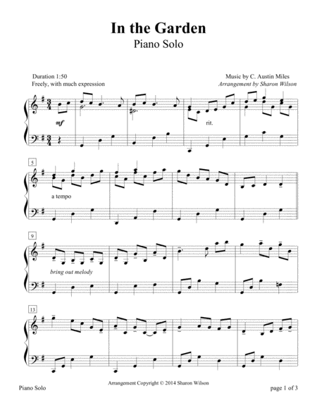 In The Garden Piano Solo Sheet Music