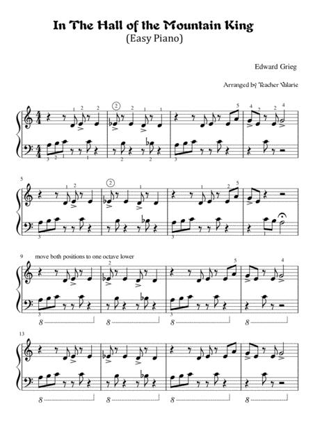 In The Hall Of The Mountain King Easy Piano Beginner With Finger Number Guides Sheet Music