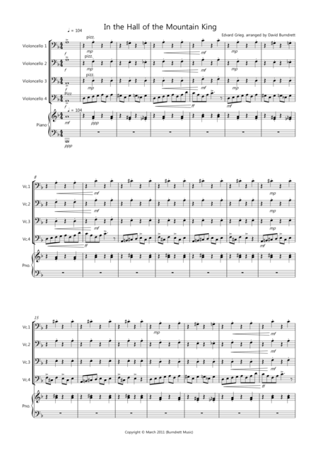 In The Hall Of The Mountain King For Cello Quartet Sheet Music