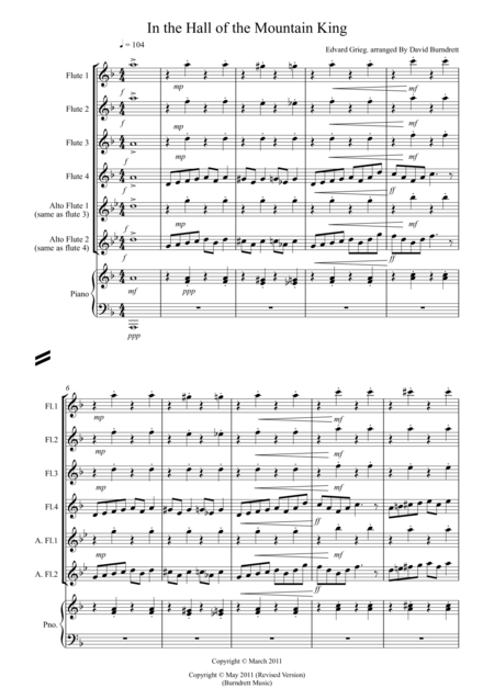 Free Sheet Music In The Hall Of The Mountain King For Flute Quartet