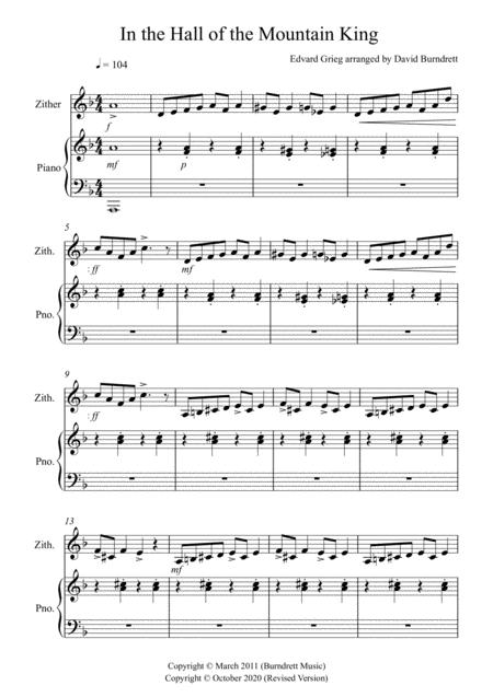 Free Sheet Music In The Hall Of The Mountain King For Zither And Piano