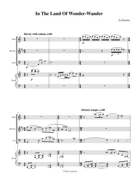 Free Sheet Music In The Land Of Wonder Wander For Flute Clarinet Cello And Piano
