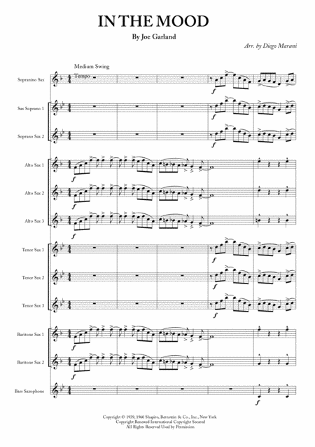 In The Mood For Saxophone Ensemble Sheet Music