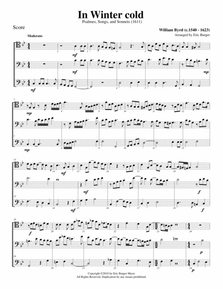 In Winter Cold For Trombone Or Low Brass Trio Sheet Music