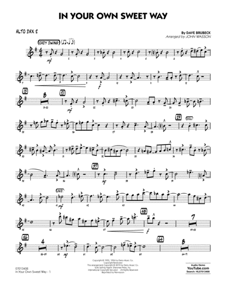 Free Sheet Music In Your Own Sweet Way Arr John Wasson Alto Sax 2