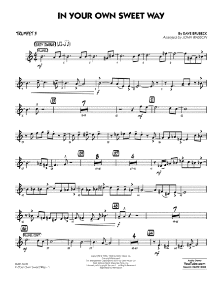 Free Sheet Music In Your Own Sweet Way Arr John Wasson Trumpet 3