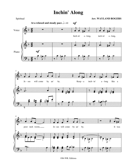 Inchin Along Five Negro Spirituals Sheet Music