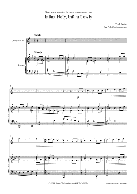 Free Sheet Music Infant Holy Infant Lowly Clarinet Mid Range And Piano