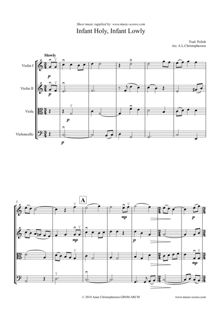 Free Sheet Music Infant Holy Infant Lowly String Quartet