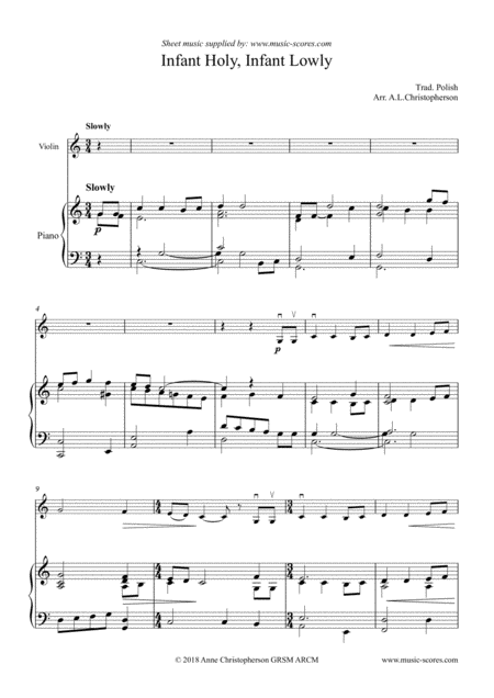Free Sheet Music Infant Holy Infant Lowly Violin And Piano Low