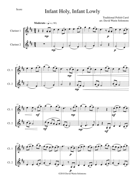 Free Sheet Music Infant Holy Infant Lowly W Lobie Le Y For 2 Clarinets