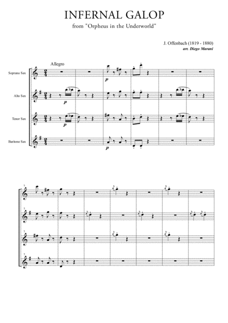 Infernal Galop Can Can For Saxophone Quartet Sheet Music