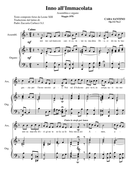 Free Sheet Music Inno All Immacolata