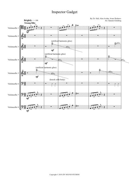 Inspector Gadget For Cello Ensemble Sheet Music