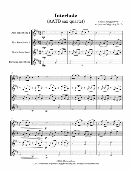 Interlude Aatb Sax Quartet Sheet Music