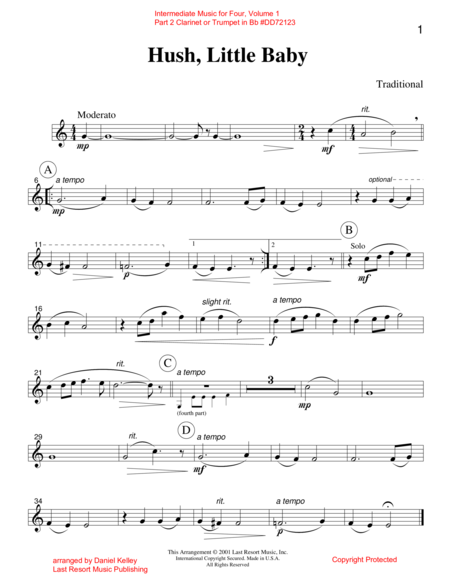 Free Sheet Music Intermediate Music For Four Volume 1 Part 2 Clarinet Or Trumpet In Bb