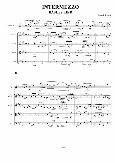 Intermezzo Baesles Lied Cousins Song For A Clar Str Quartet Sheet Music