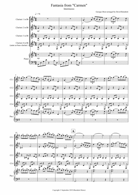 Free Sheet Music Intermezzo Fantasia From Carmen For Clarinet Quartet