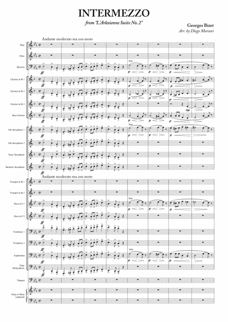 Intermezzo From L Arlesienne Suite No 2 For Concert Band Sheet Music