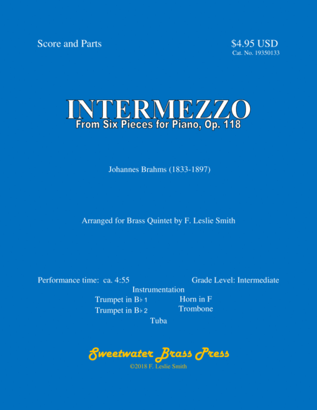 Intermezzo From Six Pieces For Piano Op 118 Sheet Music