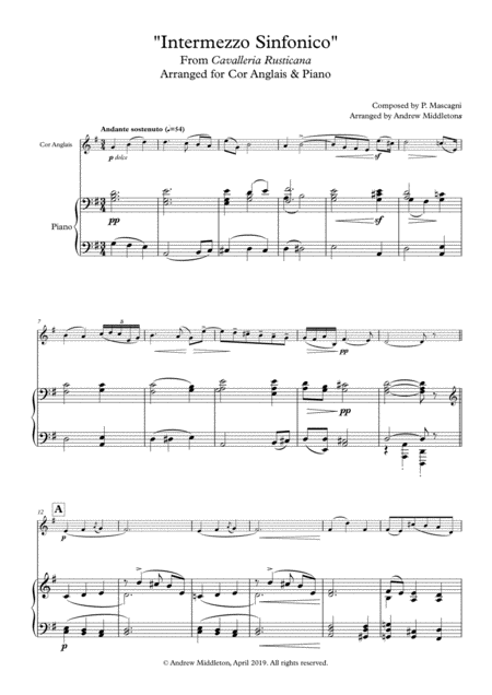 Intermezzo Sinfonico From Cavalleria Rusticana Arranged For Cor Anglais And Piano Sheet Music