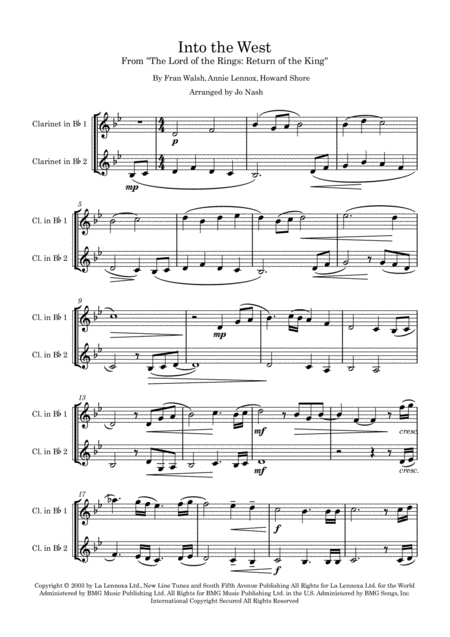 Into The West Clarinet Duet Sheet Music