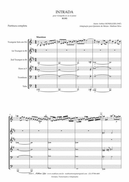 Intrada Pour Trompette En Ut Et Piano Arrangement For Brass Quintet Sheet Music