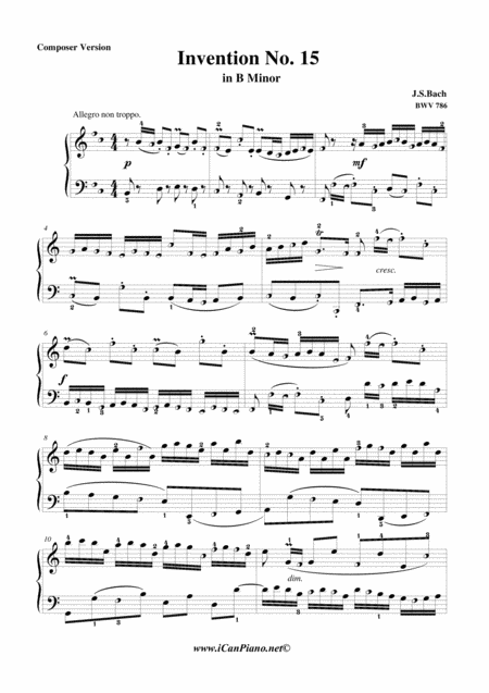 Free Sheet Music Invention 15 In Bm Bwv 786 Js Bach Icanpiano Style