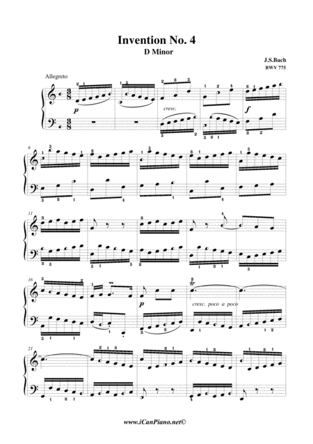 Free Sheet Music Invention 4 Bwv 775 Js Bach Icanpiano Style