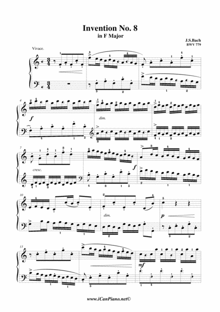 Invention 8 In F Bwv 779 Js Bach Icanpiano Style Sheet Music