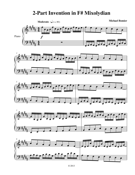 Free Sheet Music Invention In F Mixolydian From 9 Modal Inventions