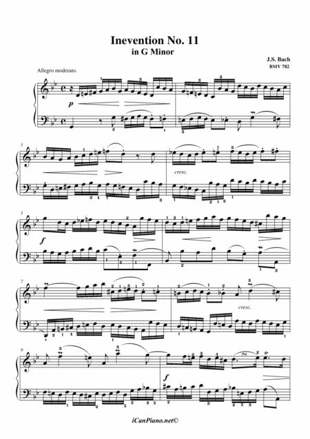 Invention No 11 In G Minor Bwv 782 Js Bach Sheet Music