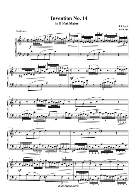 Free Sheet Music Invention No 14 In Bb Major Bwv 785 Js Bach