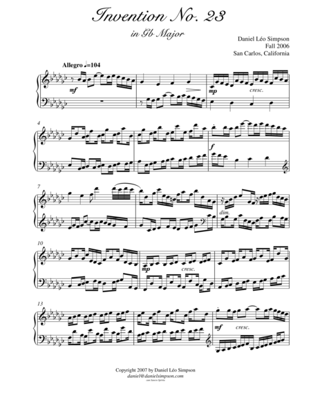 Free Sheet Music Invention No 18 In F Sharp Minor