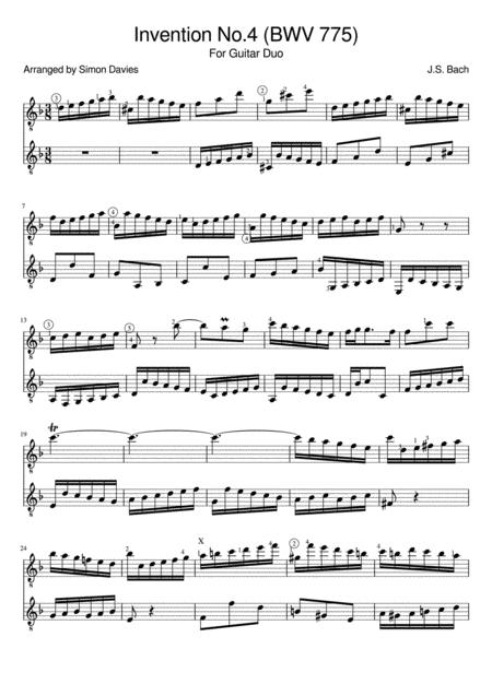 Invention No 4 Bwv 775 For Guitar Duo Sheet Music