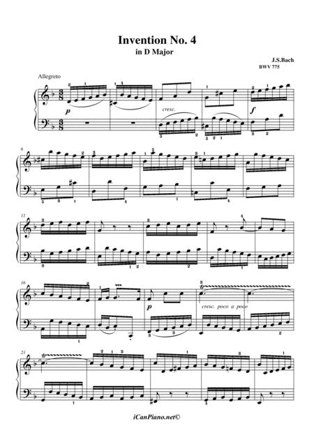 Invention No 4 In D Minor Bwv 775 Js Bach Sheet Music