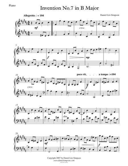 Free Sheet Music Invention No 7 In B Major