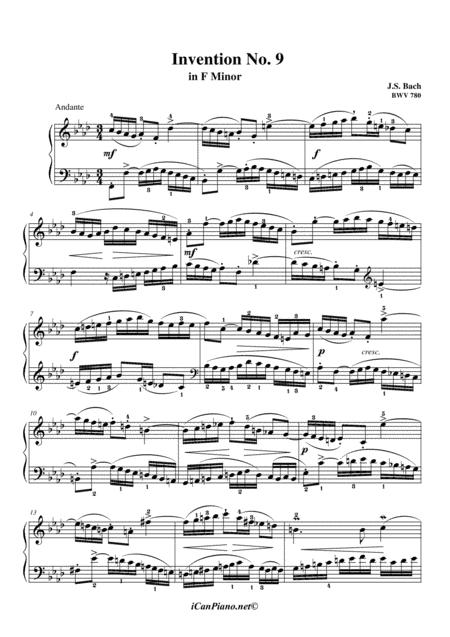 Invention No 9 In F Minor Bwv 780 Js Bach Sheet Music