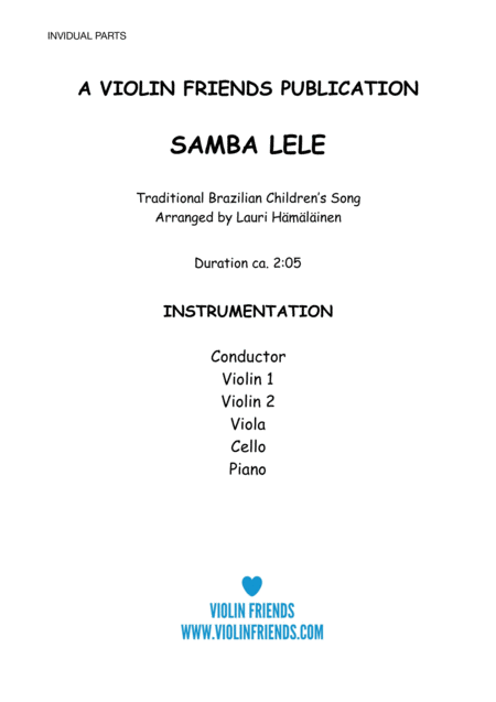 Invidual Parts For Samba Lele Arranged For Junior String Orchestra With Piano Accompaniment Sheet Music